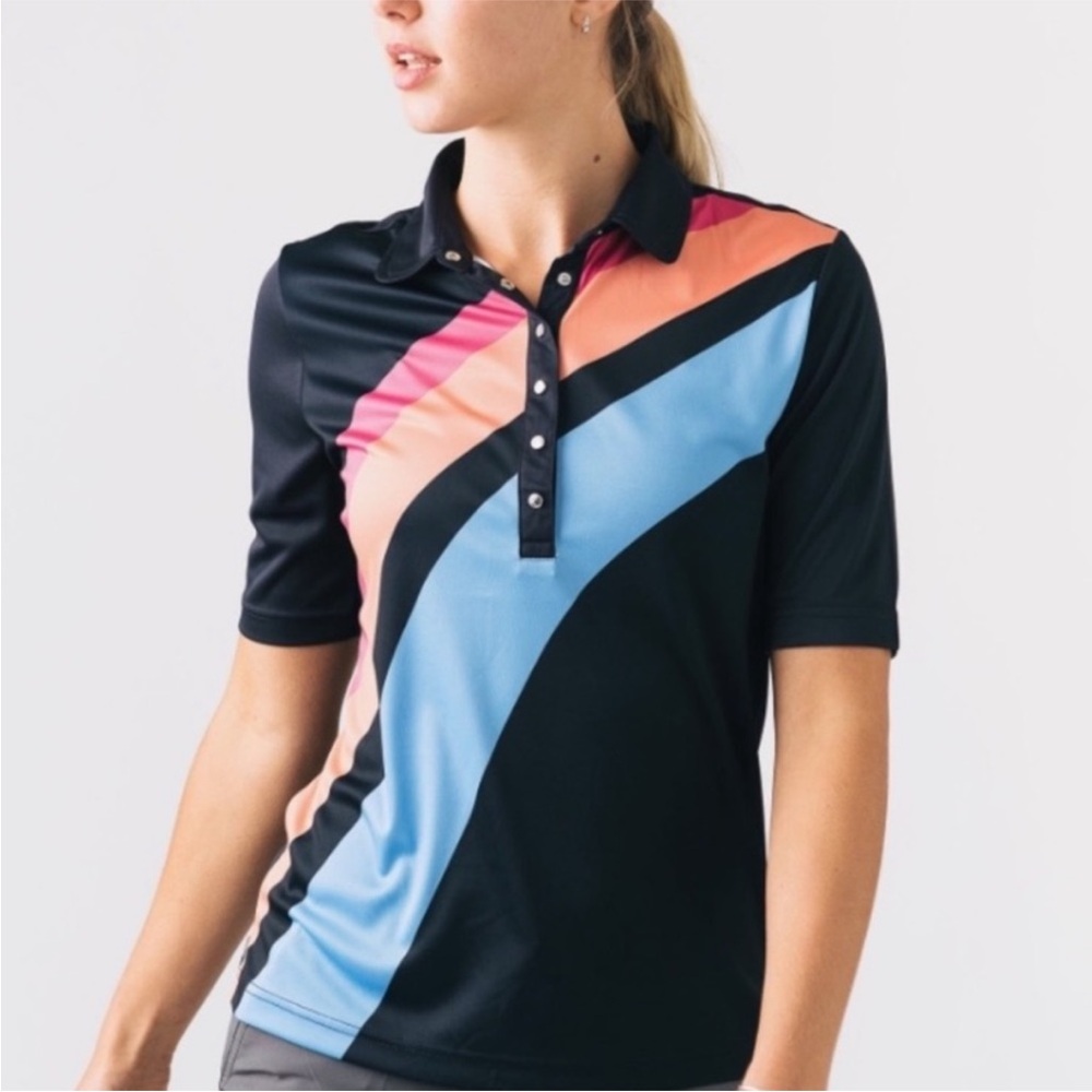 Zyia Active Women’s Clubhouse Polo Rainbow Golf Shirt Large